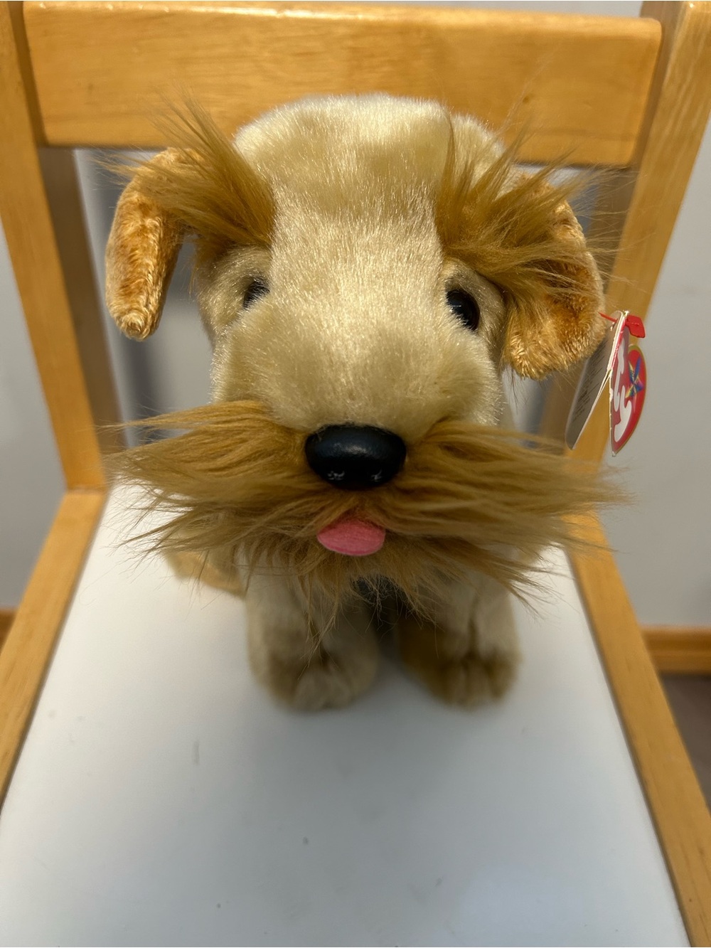 Ty Beanie Buddy “Schnitzel” Plush Dog Toy - Light Tan with Brown Mustache